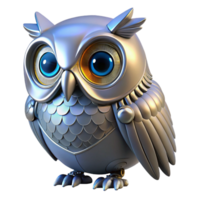 3D Render of a Metallic Owl Illustration A Futuristic Robotic Bird Design png