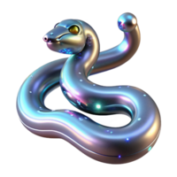 3D Render of a Metallic Iridescent Snake Illustration with Glowing Particles png