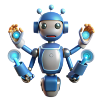 Friendly Robot with Four Arms and Glowing Controls png