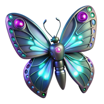 luminoso mecânico borboleta 3d render png
