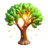 Glowing 3D Tree Illustration Autumn Leaves Falling Bright Glowing Core Abstract Background Design Element png