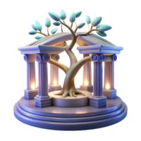 3D Render of Tree in Classical Temple png