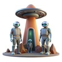 3D Render of Astronauts and UFO Landing on Alien Planet png
