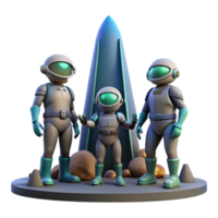 3D Illustration of Astronaut Family Near a Spaceship Rocket Ready for Space Exploration png