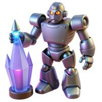 Metallic Robot with Glowing Crystal A 3D Render png