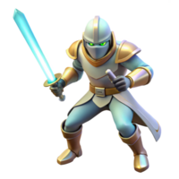 3D Render of a Fantasy Knight with Glowing Sword Epic Game Character Illustration png