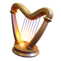 Luminous Golden Harp A 3D Render of an Illuminated Stringed Instrument png