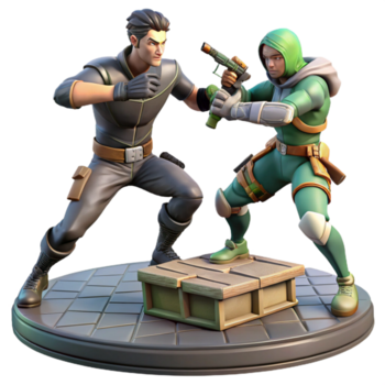 Dynamic 3D Render of Two Figures in Confrontation Futuristic Action Poses Sci fi Characters Engaged in Intense Showdown png