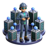 3D Illustration Network Technician Monitoring Servers Digital Technology Abstract Background png