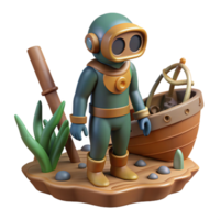 3D Render of Underwater Robot Exploring Sunken Boat png