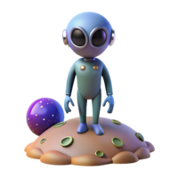 3D Render of a Cute Cartoon Alien Standing on an Extraterrestrial Planet Illustration png