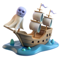 3D Render Ghost Ship Halloween Illustration png