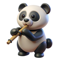 Adorable Panda Playing a Bamboo Flute 3D Render png