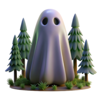 3D Render of a Ghost in a Forest Setting Spooky Halloween Illustration png