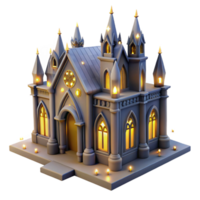Enchanted Gothic Castle 3D Render Illustration Night Scene with Illuminated Windows and Candles png