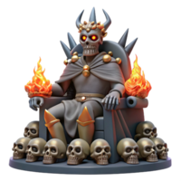 3D Render of a Skeletal King on a Throne of Skulls with Fire png