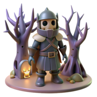 3D Render of a Cartoon Knight in a Spooky Forest Setting png