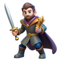 3D Render of a Cartoon Medieval King with Sword and Scepter png