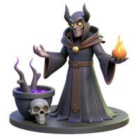 3D Render of Dark Wizard with Cauldron png