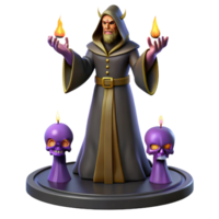 3D Render Dark Wizard with Skulls and Flames png