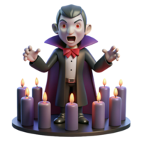 3D Render Cartoon Vampire Halloween Illustration Surrounded by Lit Candles png
