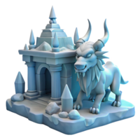 Stylized 3D Render of a Mythical Creature guarding an Ice Temple png