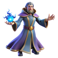 3D Render of a Fantasy Wizard Character Illustration Featuring a Majestic Robe and Magical Orb png