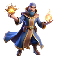 Fantasy Wizard with Fire Magic 3D Render of a Powerful Sorcerer png