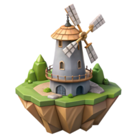 3D Render of a Charming Windmill on a Floating Island Game Asset png