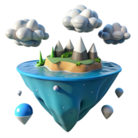 Enchanted 3D Island Illustration Floating Mountains Clouds Ocean Scene png