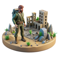 3D Illustration of a Traveler Exploring Ruins in a Desert Landscape png