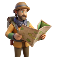 3D Illustration of Adventurer Exploring with Map png