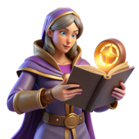 Enchanted Book A 3D Render of a Female Mage Reading an Ancient Grimoire png