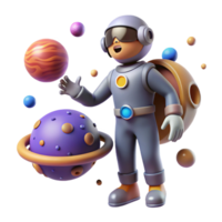 3D Illustration of a Cute Astronaut Juggling Planets in Space png