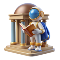 3D Render Astronaut Reading Book in Classical Building png