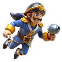 3D Illustration of a Cartoon Soldier in Blue Uniform Leaping Forward with Weapon png