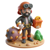 3D Cartoon Miner with Gold png