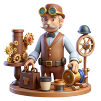 Steampunk Inventor 3D Render png