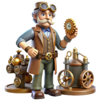 Steampunk Inventor 3D Illustration png