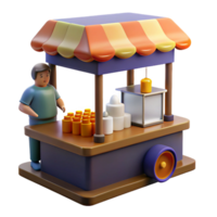 3D Render of a Colorful Street Food Cart Illustration Awaiting Customers png