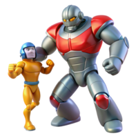 3D Robot Illustration Metal and Red Giant Robot with Small Yellow Robot png