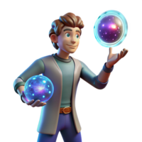 3D Cartoon Boy with Energy Spheres png