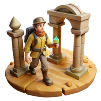 Explorer Discovering Ancient Ruins 3D Render of a Journey Through Time png