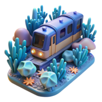 3D Render Cartoon Train in Underwater Scene png