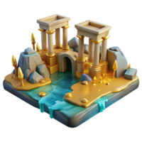 Golden Temple Bridge 3D Render of Island Architecture png