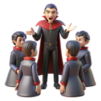 3D Illustration of a Vampire Leader Addressing a Group of Young Vampires png