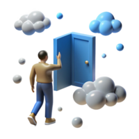 3D Illustration Person Approaching Open Door in Clouds png