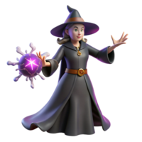 3D Render of a Young Witch Casting a Spell with a Magical Orb Illustration png