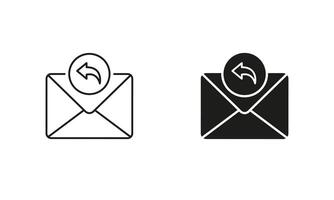 Letter, Mail, Post Pictogram. Responding New Message Symbol. Reply Email Line and Silhouette Icon Set. Envelope Sign. Editable Stroke. Isolated Illustration vector