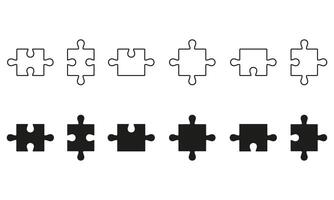 Puzzle Pieces Fit Line and Silhouette Icon Set. Teamwork, Idea, Logic Game, Combination Solution Concept. Editable Stroke. Isolated Illustration vector